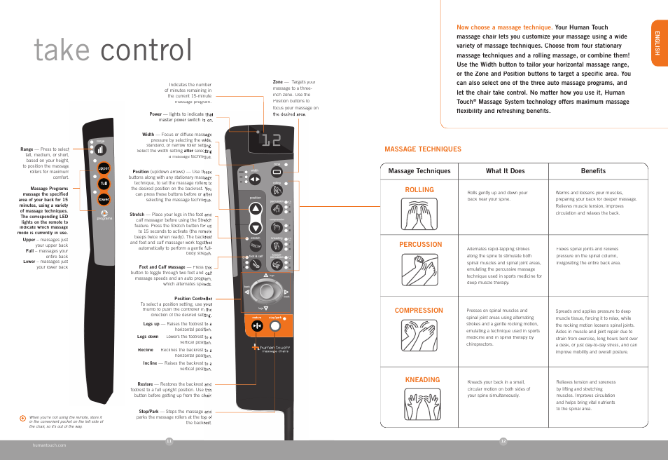 Take control | Human Touch HT-136 Massage Chair User Manual | Page 6 / 24