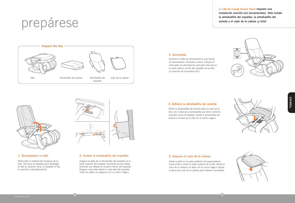 Prepárese | Human Touch HT-140 Massage Chair User Manual | Page 20 / 24