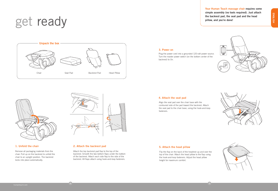 Get ready | Human Touch HT-140 Massage Chair User Manual | Page 4 / 24