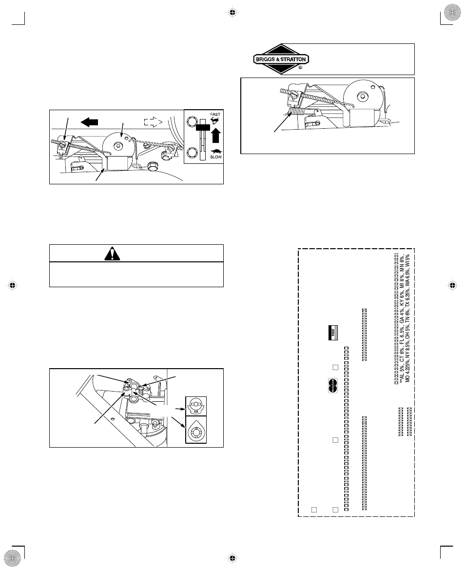 Adjustments, Carburetor adjustment warning | Briggs & Stratton 294700 User Manual | Page 15 / 20