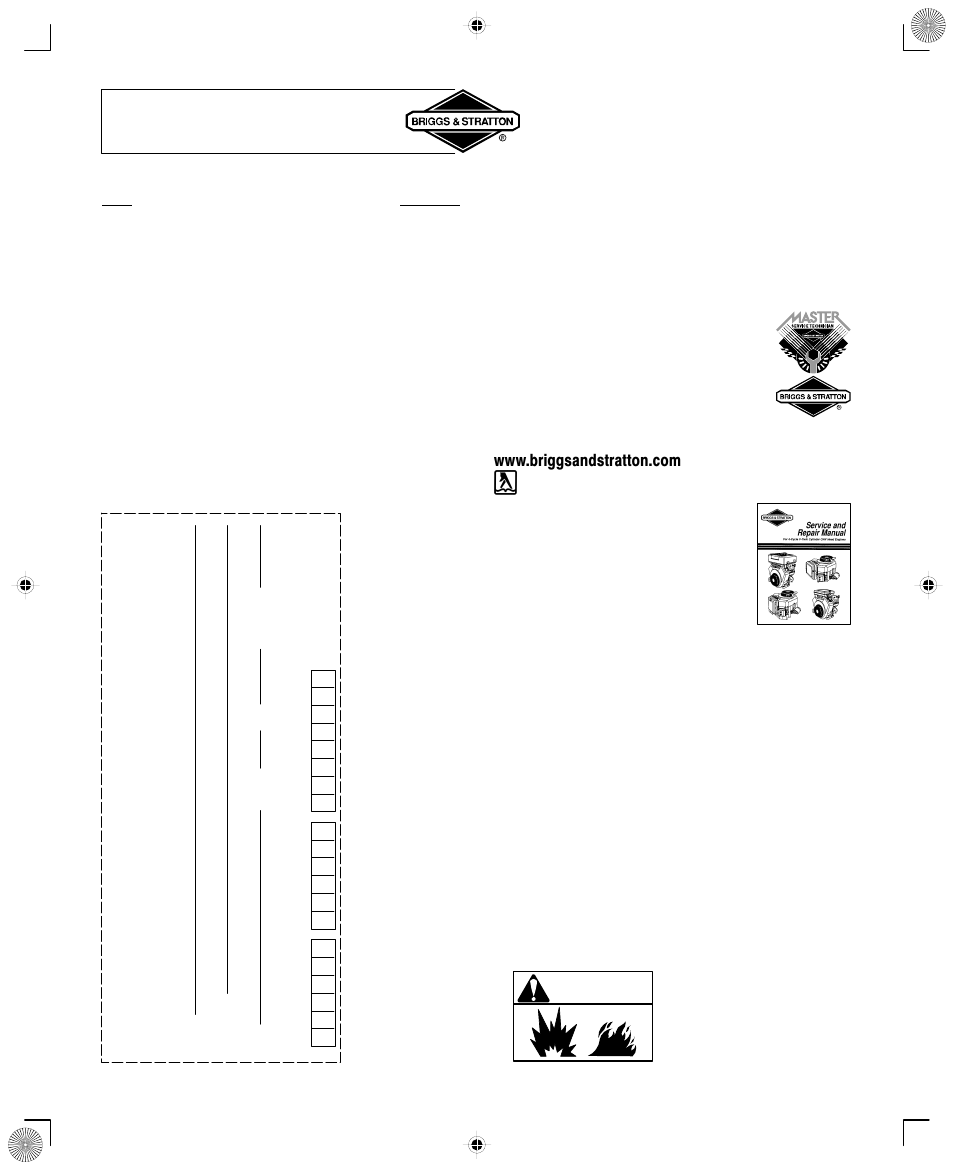 Service & storage, Partial list of genuine briggs & stratton parts, Warning | Briggs & Stratton 294700 User Manual | Page 16 / 20