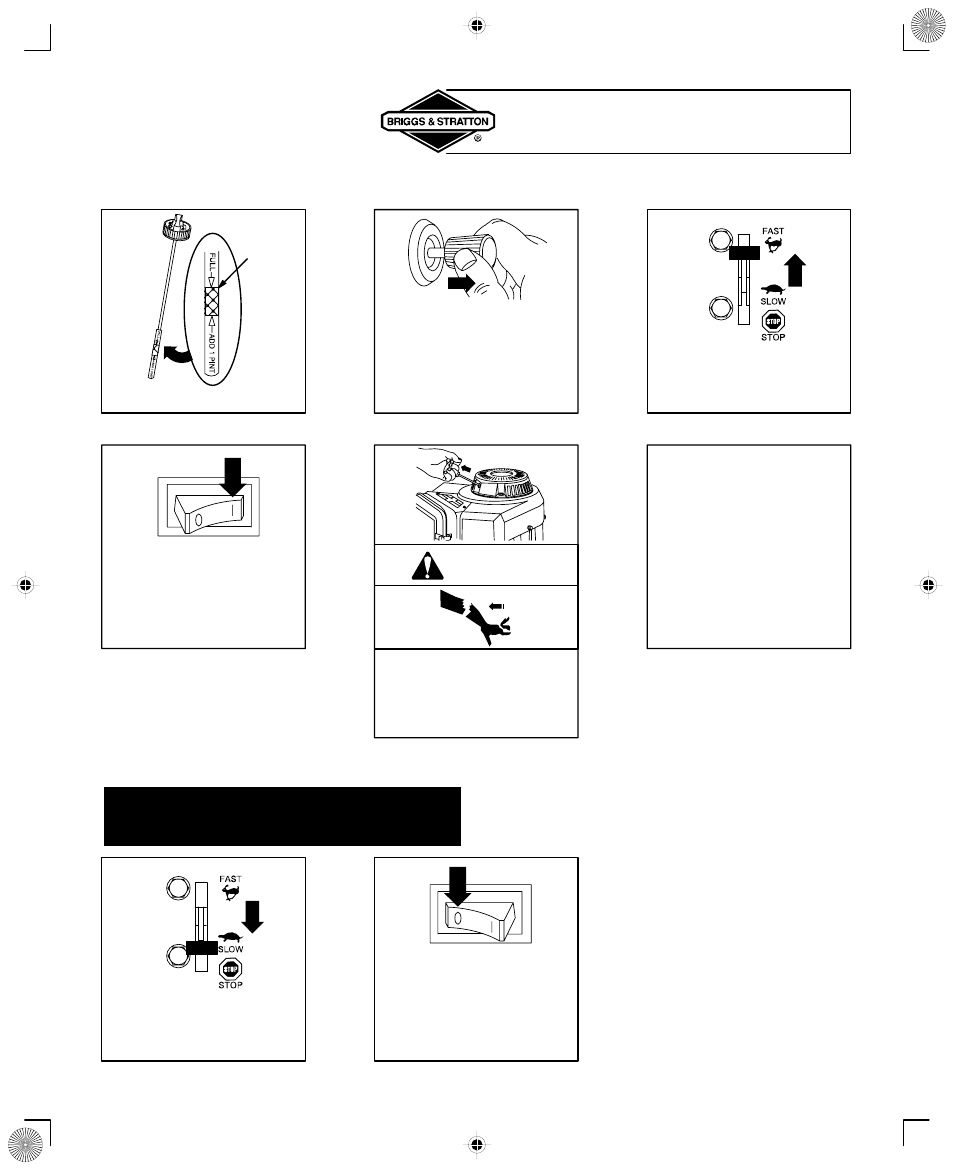 Starting and stopping, Rewind (manual) starter, Warning | Briggs & Stratton 294700 User Manual | Page 9 / 20