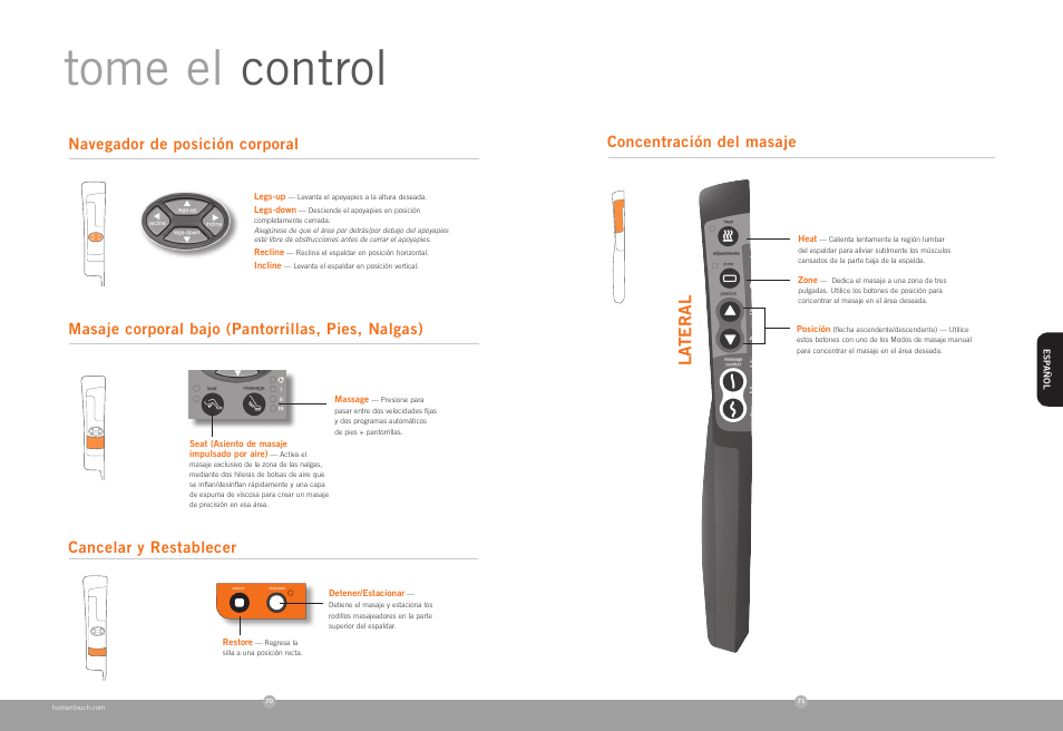 Tome el control, La teral | Human Touch HT-7450 Massage Chair User Manual | Page 36 / 40