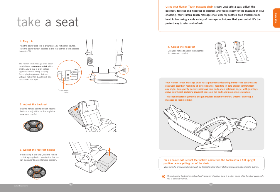 Take a seat | Human Touch HT-7450 Massage Chair User Manual | Page 5 / 40