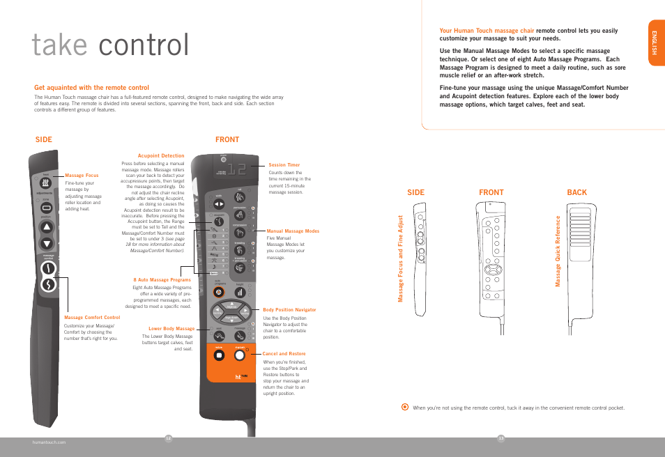 Take control | Human Touch HT-7450 Massage Chair User Manual | Page 7 / 40