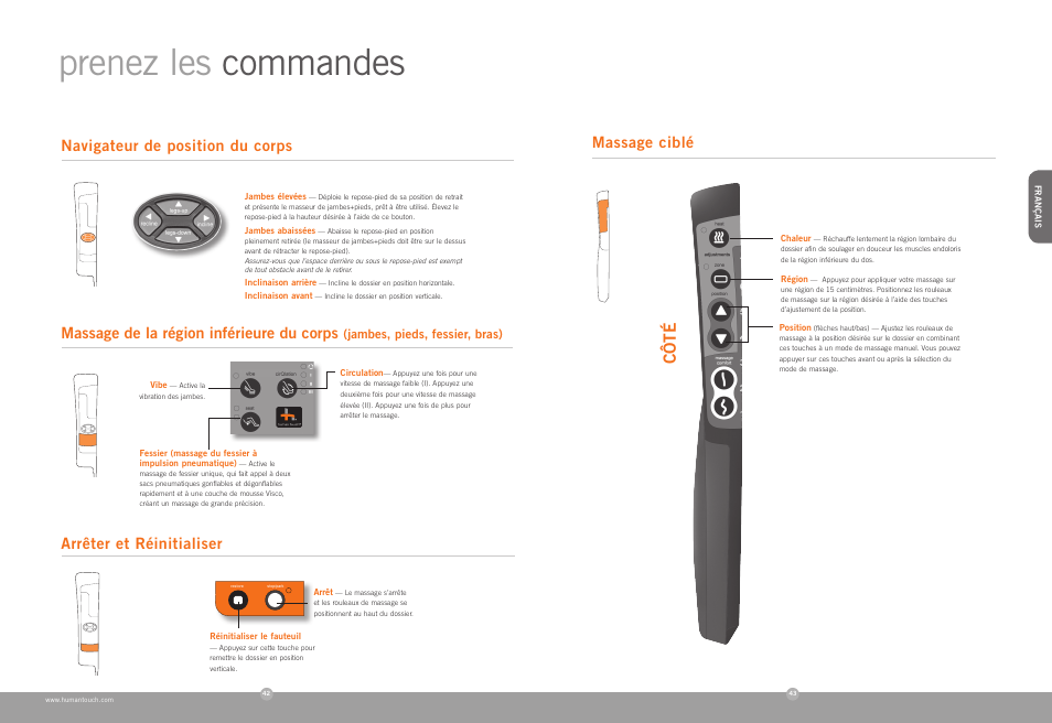 Prenez les commandes, Côté, Massage de la région inférieure du corps | Massage ciblé | Human Touch AcuTouch 9500 Massage Chair User Manual | Page 23 / 40