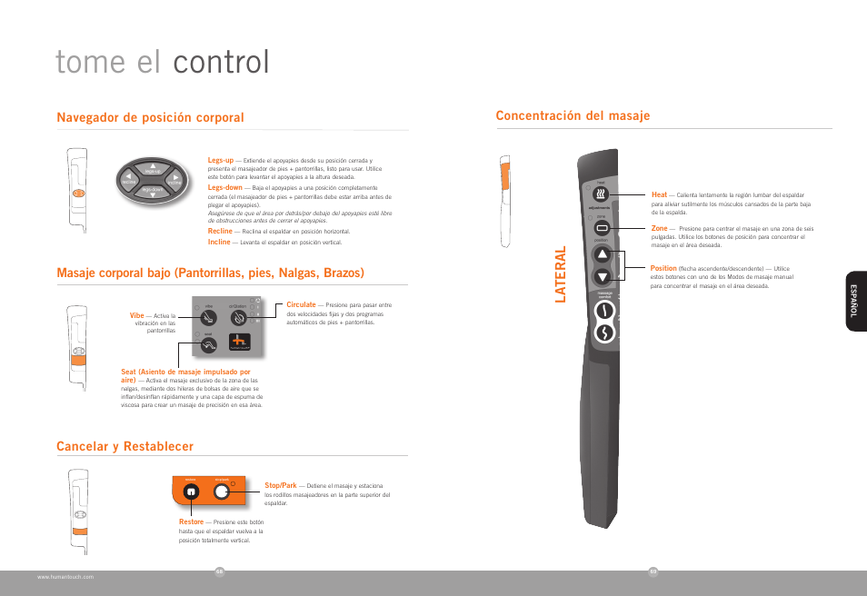 Tome el control, La teral | Human Touch AcuTouch 9500 Massage Chair User Manual | Page 36 / 40