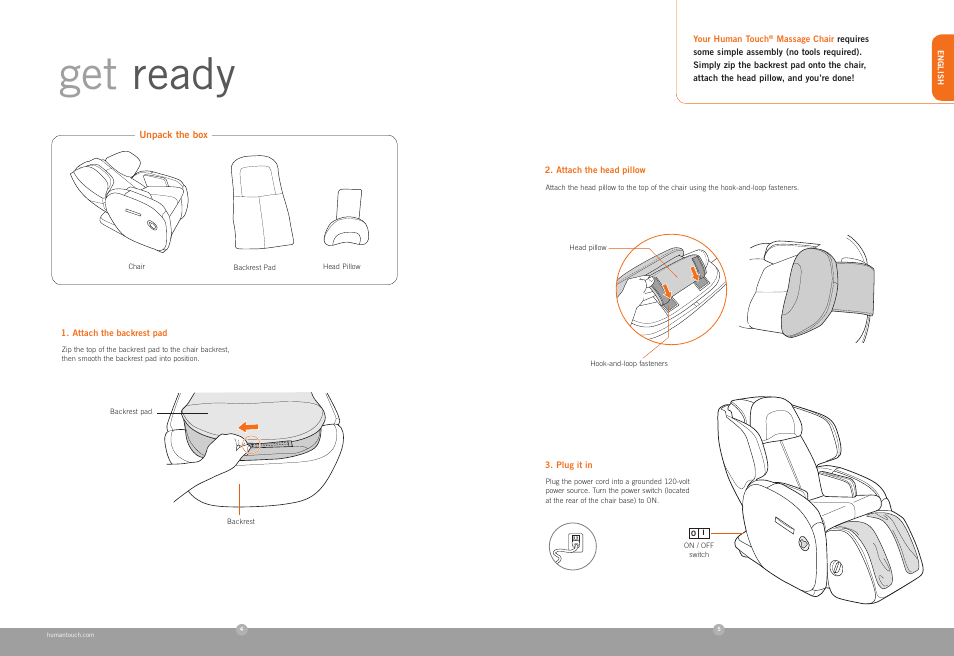 Get ready | Human Touch AcuTouch 6.0 Massage Chair User Manual | Page 4 / 28