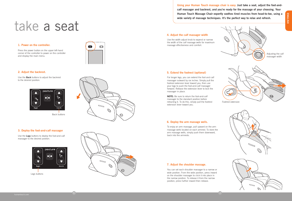 Take a seat | Human Touch AcuTouch 6.0 Massage Chair User Manual | Page 5 / 28