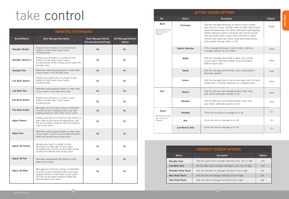 Take control | Human Touch AcuTouch 6.0 Massage Chair User Manual | Page 8 / 28