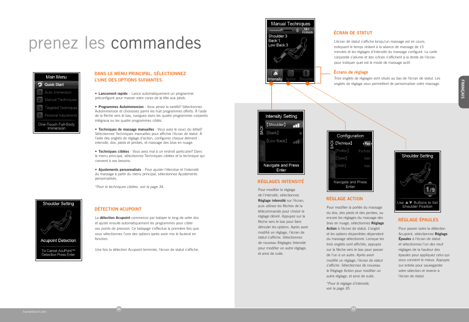 Prenez les commandes | Human Touch AcuTouch 8.0 Massage Chair User Manual | Page 18 / 30