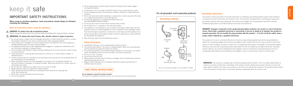 Keep it safe, Important safety instructions | Human Touch iJoy 130 Robotic Massage Chair User Manual | Page 3 / 24