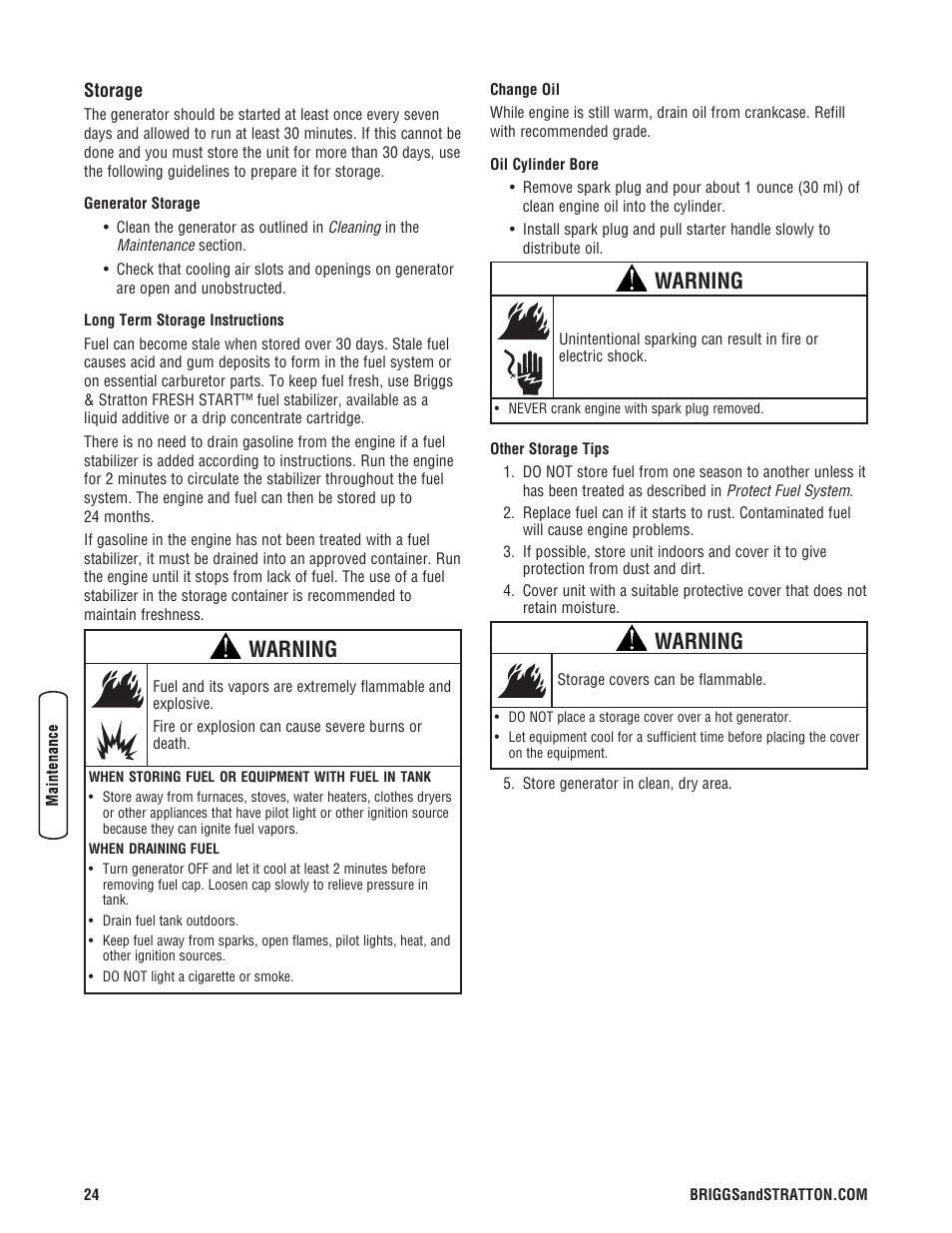 Warning | Briggs & Stratton 204730GS User Manual | Page 24 / 96