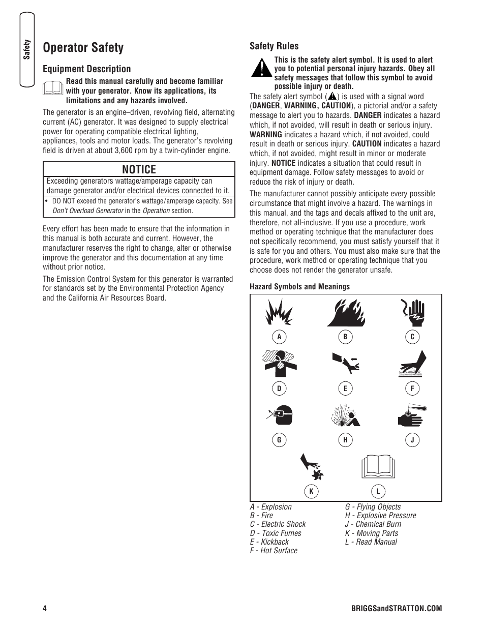 Operator safety, Notice | Briggs & Stratton 204730GS User Manual | Page 4 / 96