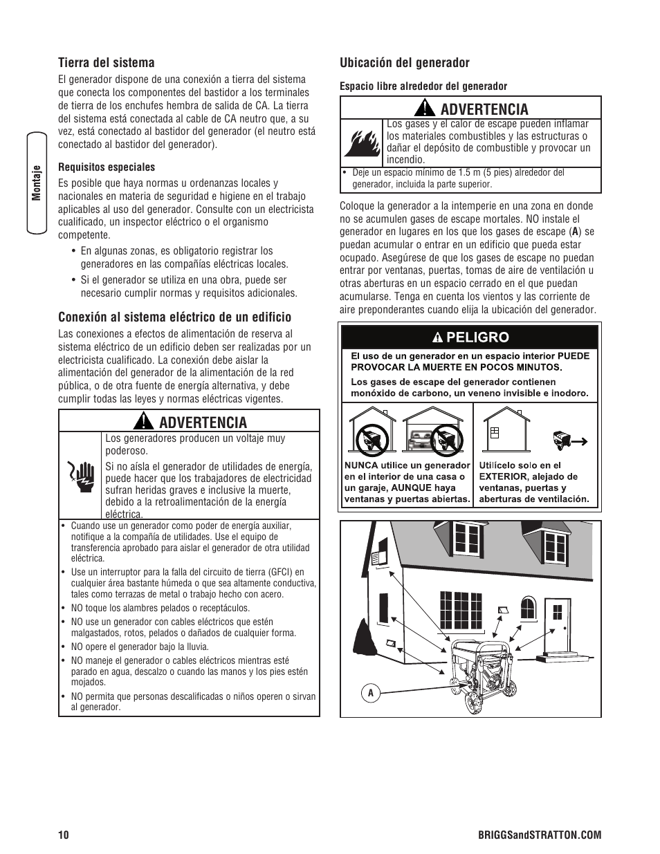 Advertencia | Briggs & Stratton 204730GS User Manual | Page 42 / 96