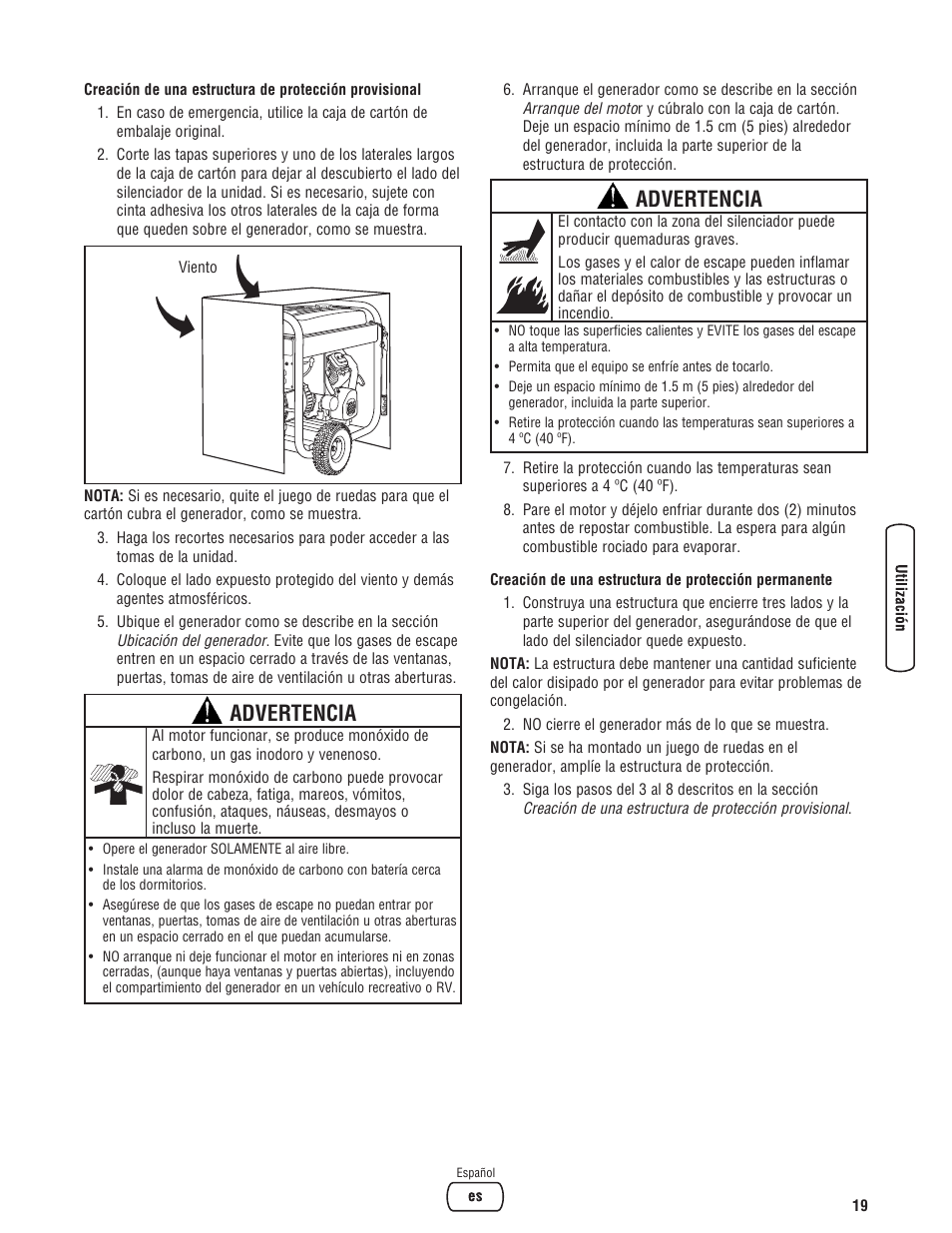 Don’t overload generator, Advertencia | Briggs & Stratton 204730GS User Manual | Page 51 / 96