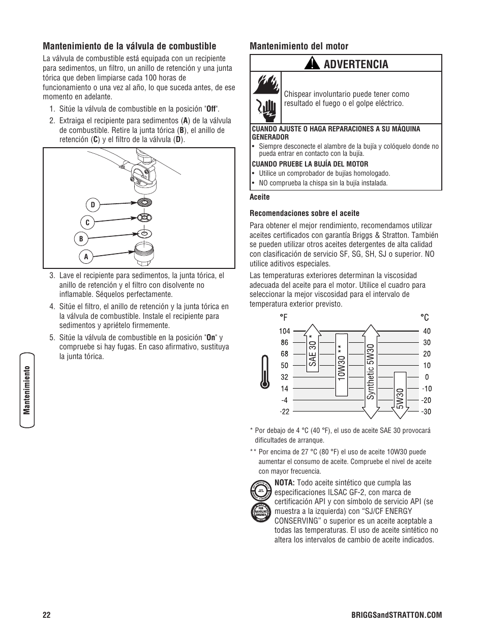 Advertencia | Briggs & Stratton 204730GS User Manual | Page 54 / 96