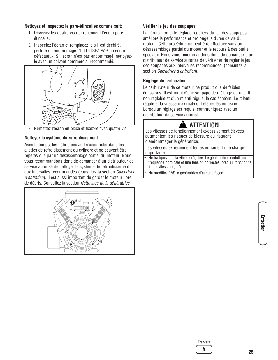 Attention | Briggs & Stratton 204730GS User Manual | Page 89 / 96