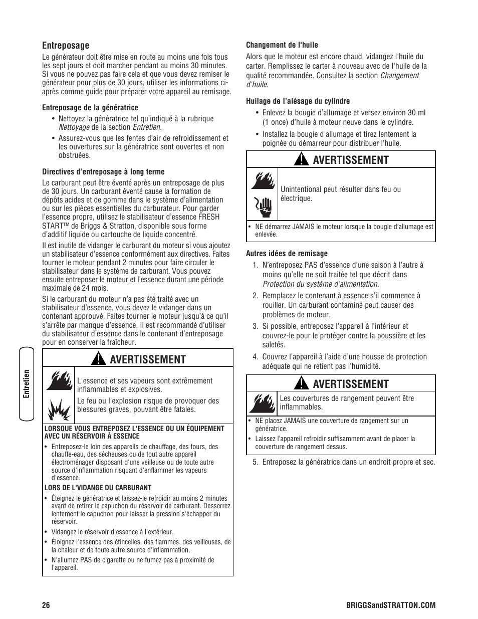 Avertissement | Briggs & Stratton 204730GS User Manual | Page 90 / 96