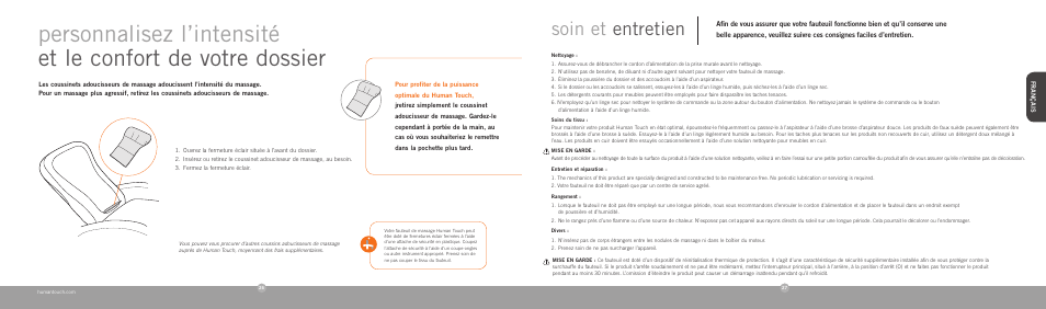 Soin et entretien | Human Touch iJoy-2310 Robotic Massage Chair User Manual | Page 15 / 24