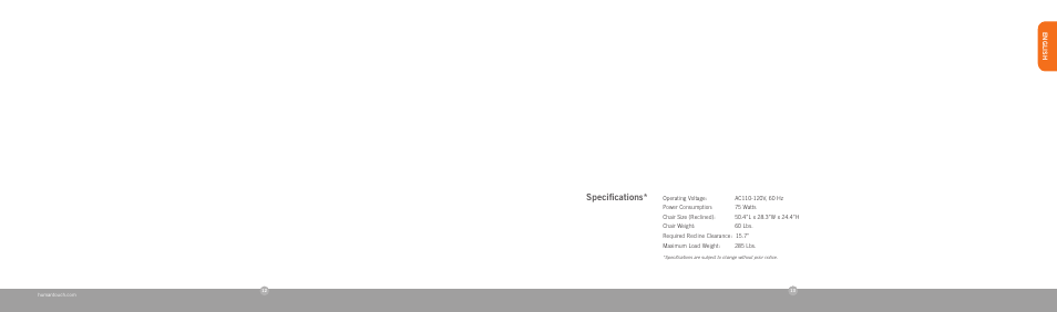 Specifications | Human Touch iJoy-2310 Robotic Massage Chair User Manual | Page 8 / 24