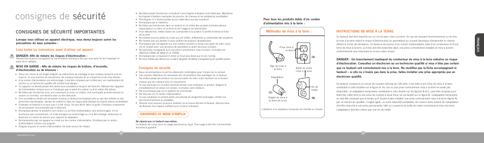 Consignes de sécurité, Consignes de sécurité importantes | Human Touch iJoy HT-2720 Robotic Massage Chair User Manual | Page 11 / 24