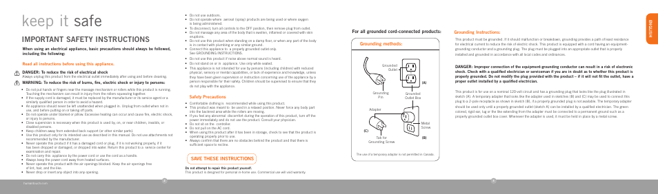 Keep it safe, Important safety instructions | Human Touch iJoy-2580 Robotic Massage Chair User Manual | Page 3 / 24