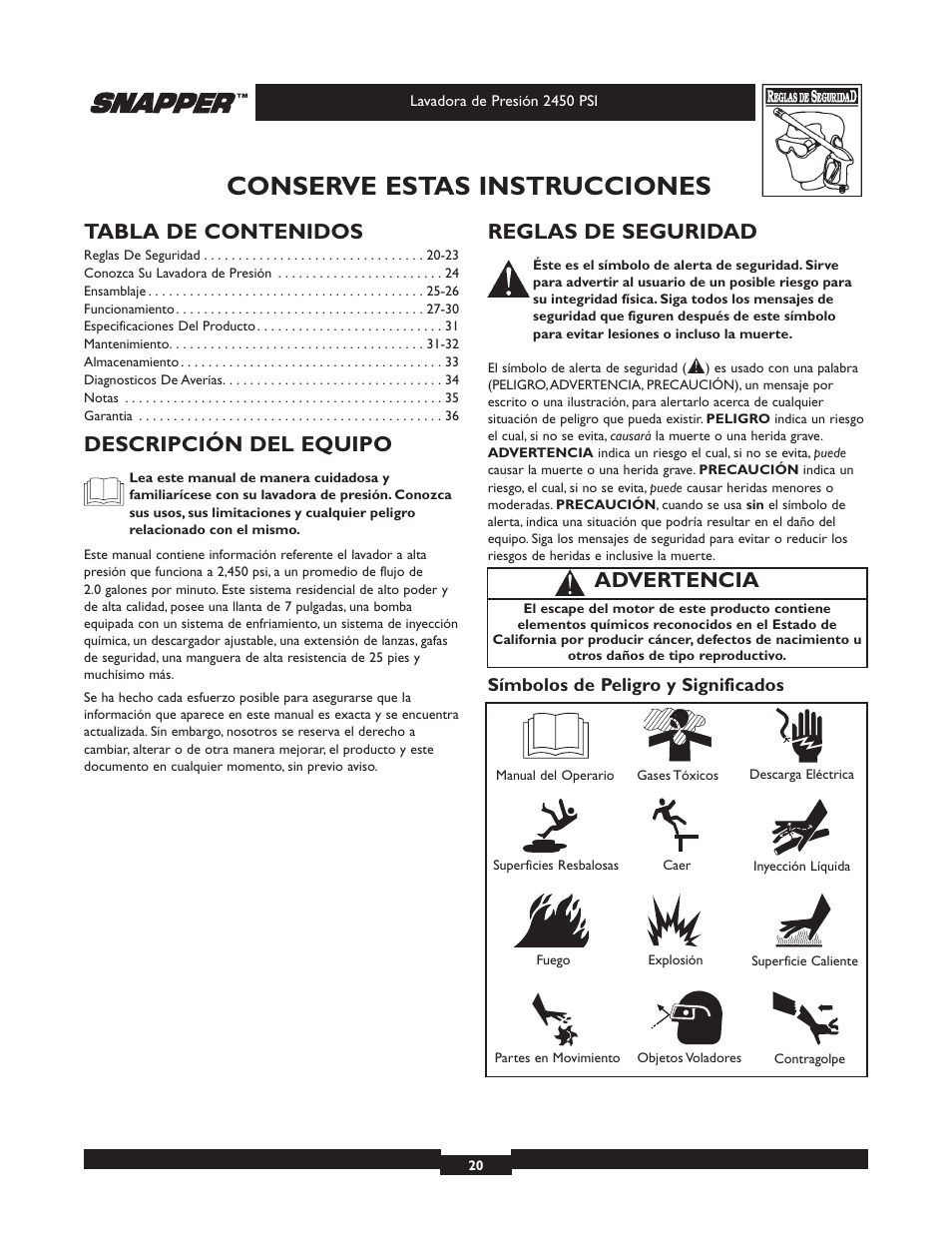 Briggs & Stratton 2450 PSI User Manual | Page 20 / 36