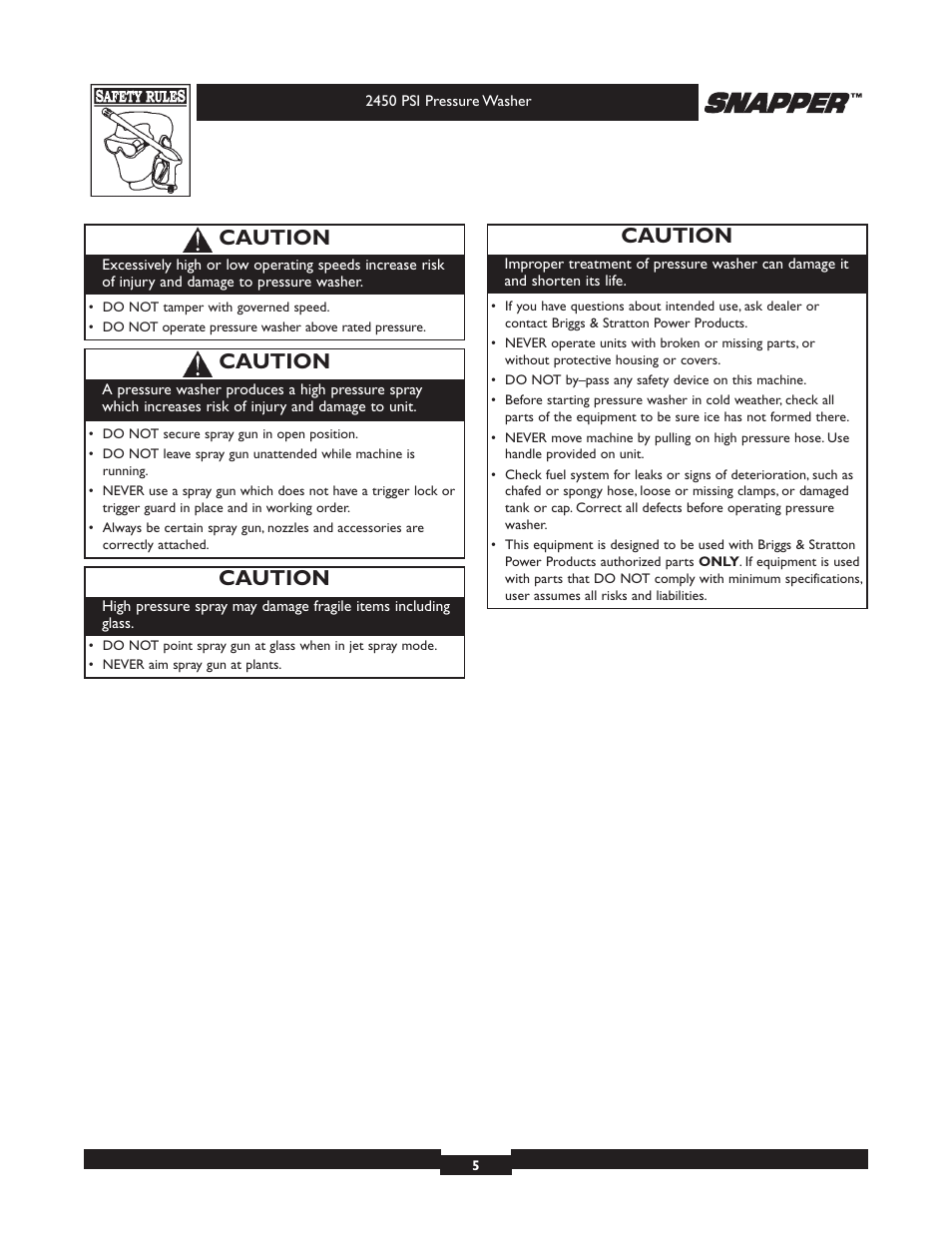 Caution | Briggs & Stratton 2450 PSI User Manual | Page 5 / 36