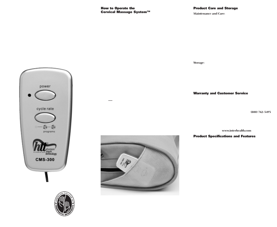Human Touch CMS 300 Cervical Massage System User Manual | Page 2 / 2