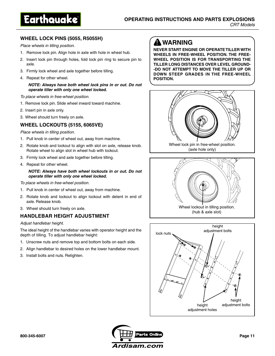 Warning | Briggs & Stratton 5155 6 HP User Manual | Page 11 / 28