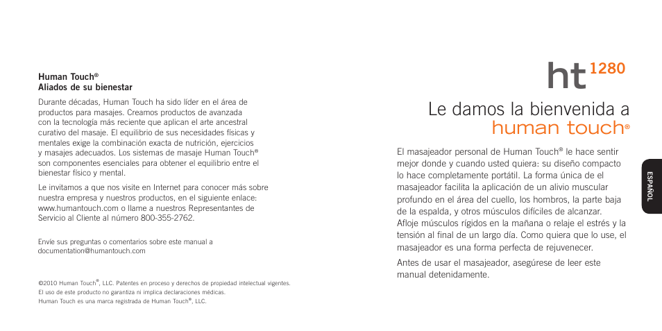 Le damos la bienvenida a human touch | Human Touch HT-1280 Swan Softouch Massager User Manual | Page 12 / 16