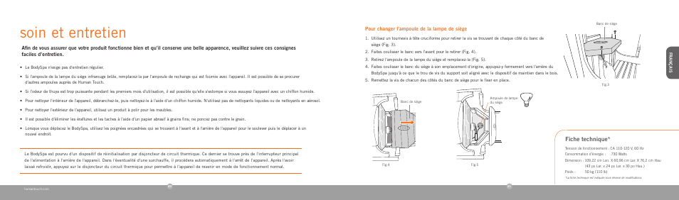 Soin et entretien, Fiche technique | Human Touch bodySPA User Manual | Page 12 / 18