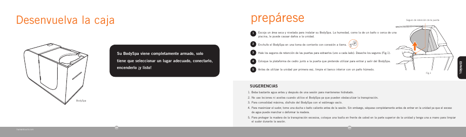 Prepárese, Desenvuelva la caja | Human Touch bodySPA User Manual | Page 16 / 18