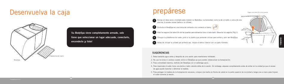 Prepárese, Desenvuelva la caja | Human Touch Sharper Image bodySPA User Manual | Page 16 / 18