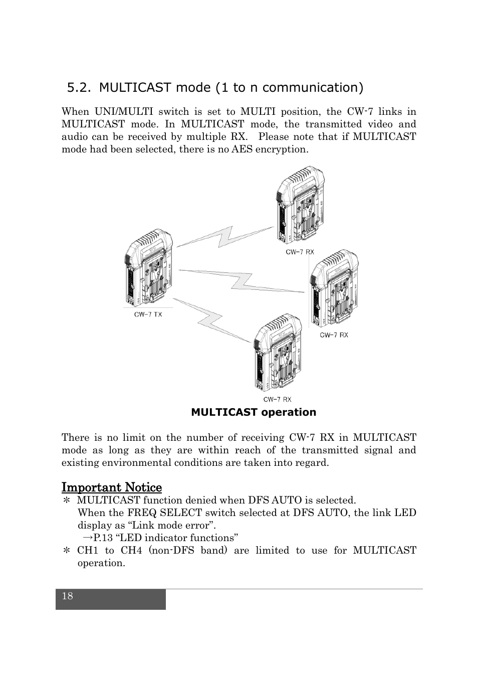 Multicast mode (1 to n communication), Important notice | IDX CW-7 User Manual | Page 20 / 29