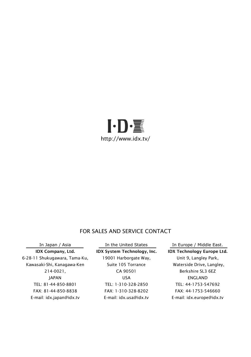 IDX CW-7 User Manual | Page 29 / 29