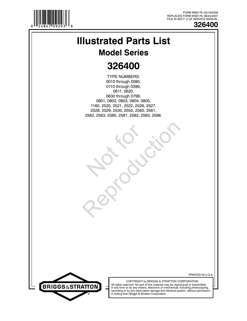 Briggs & Stratton 326400 User Manual | 28 pages