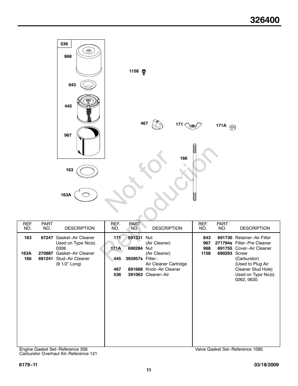 Not for reproduction | Briggs & Stratton 326400 User Manual | Page 11 / 28