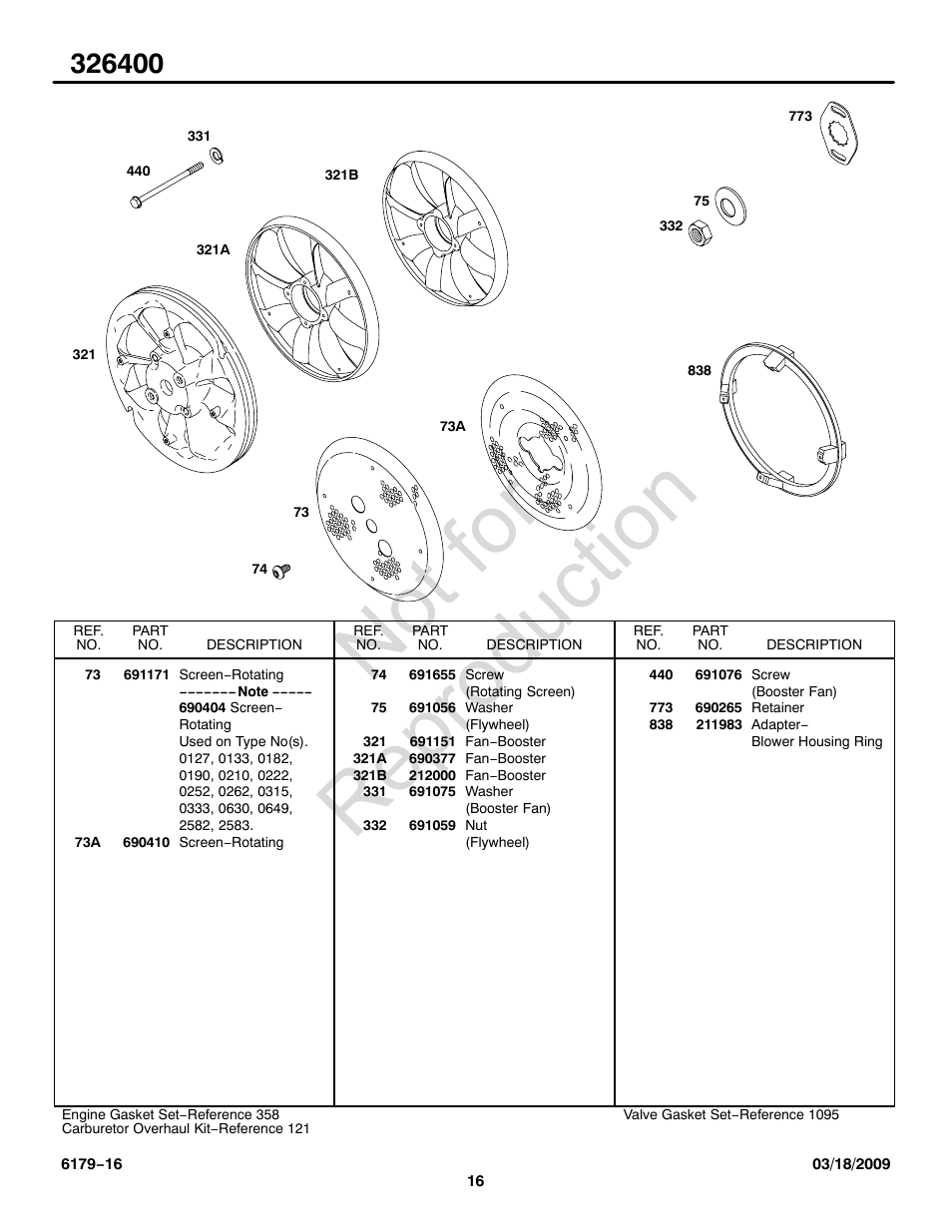 Not for reproduction | Briggs & Stratton 326400 User Manual | Page 16 / 28