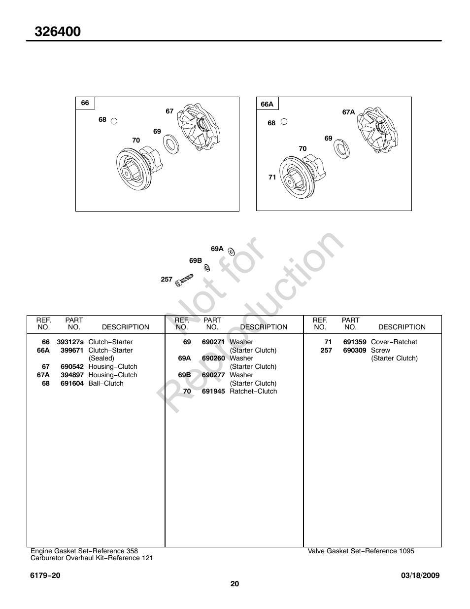 Not for reproduction | Briggs & Stratton 326400 User Manual | Page 20 / 28