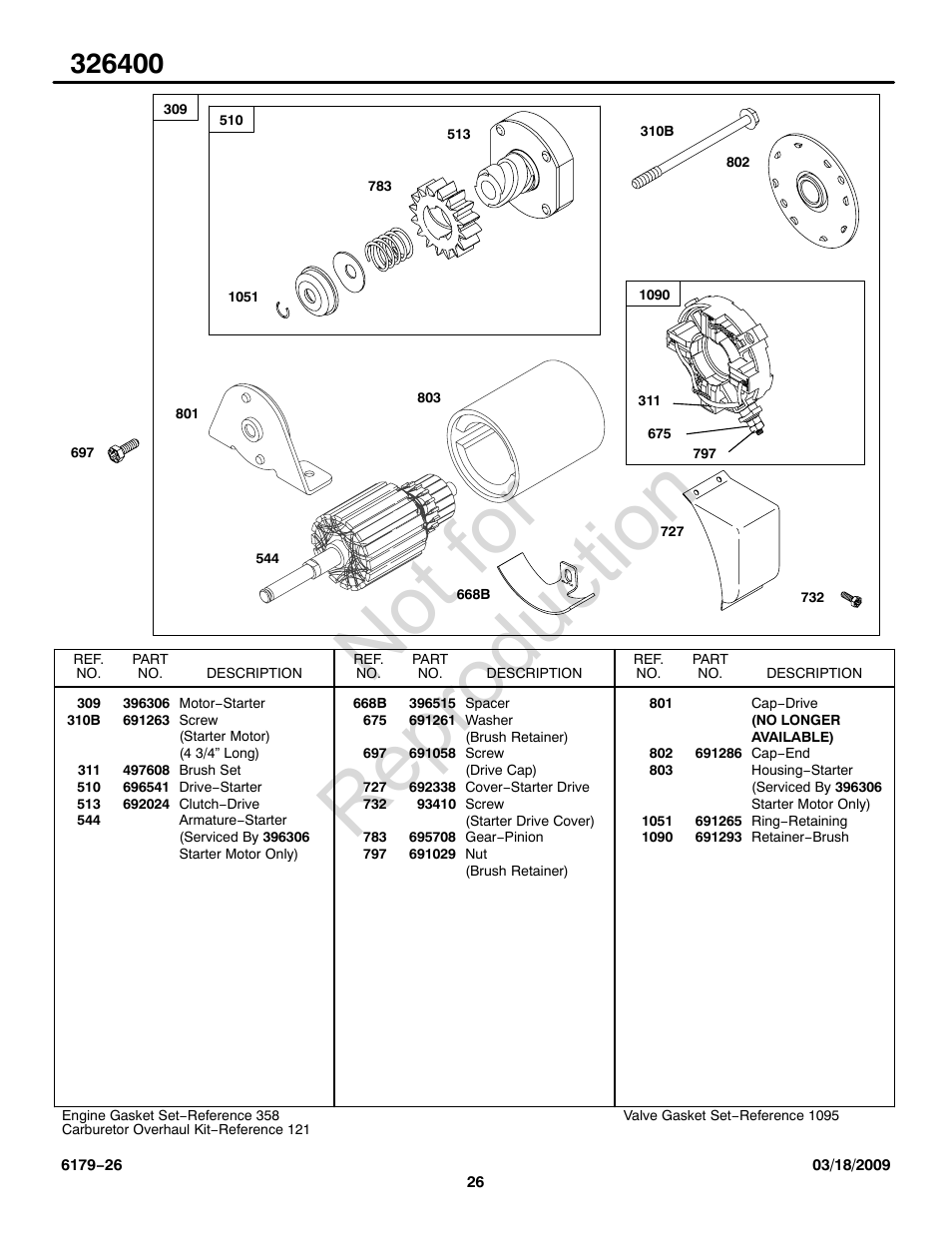 Not for reproduction | Briggs & Stratton 326400 User Manual | Page 26 / 28
