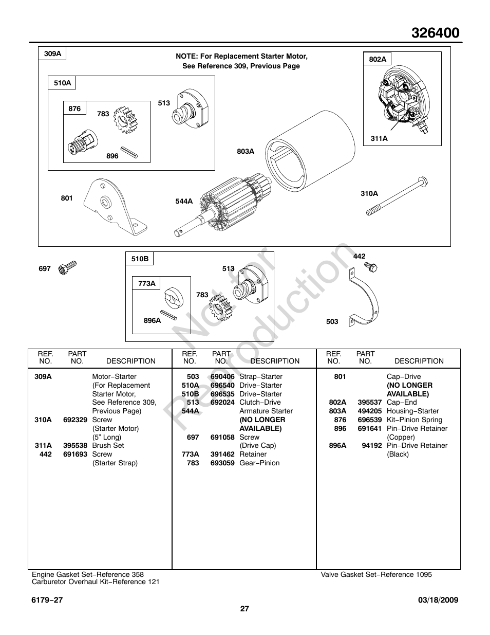 Not for reproduction | Briggs & Stratton 326400 User Manual | Page 27 / 28