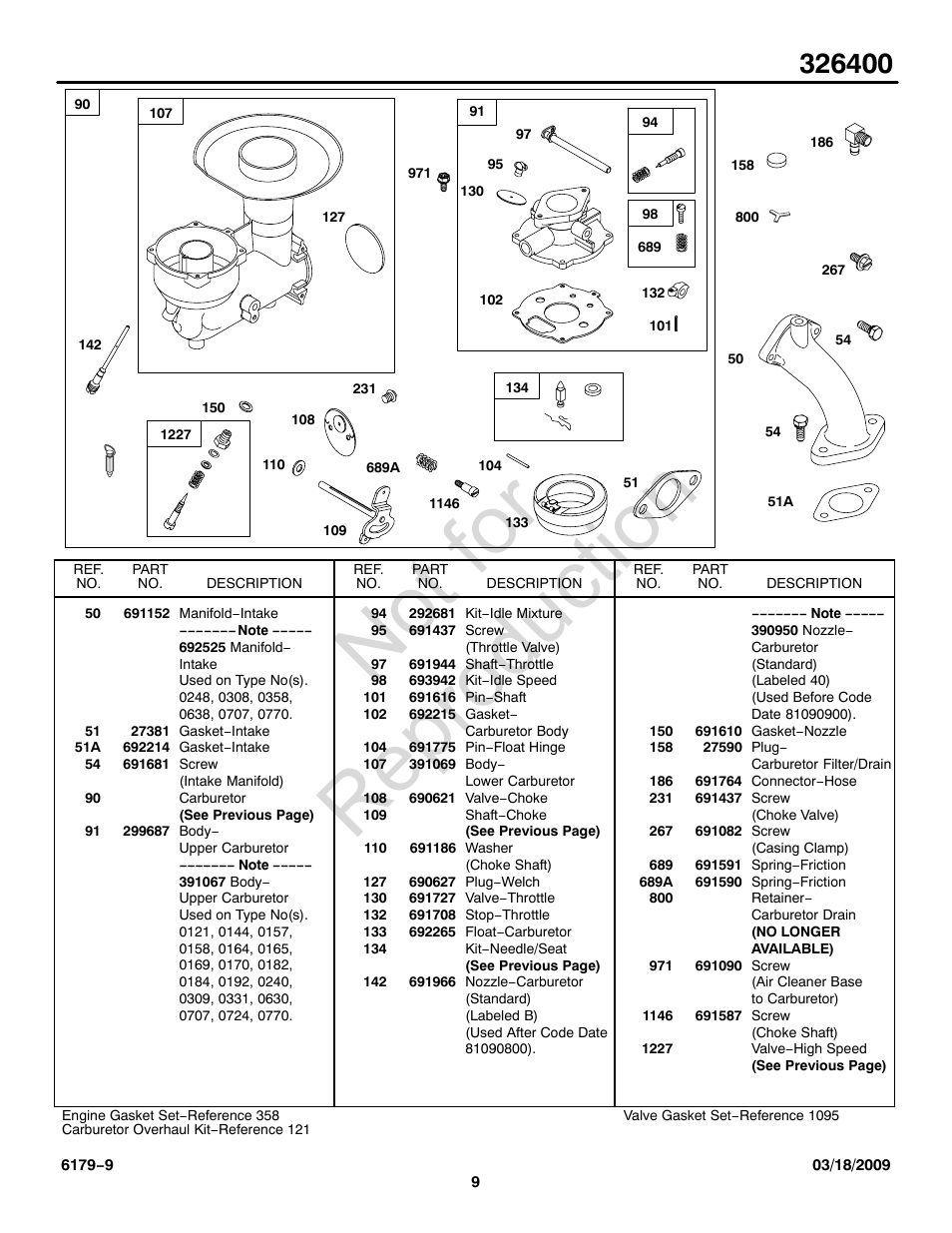 Not for reproduction | Briggs & Stratton 326400 User Manual | Page 9 / 28