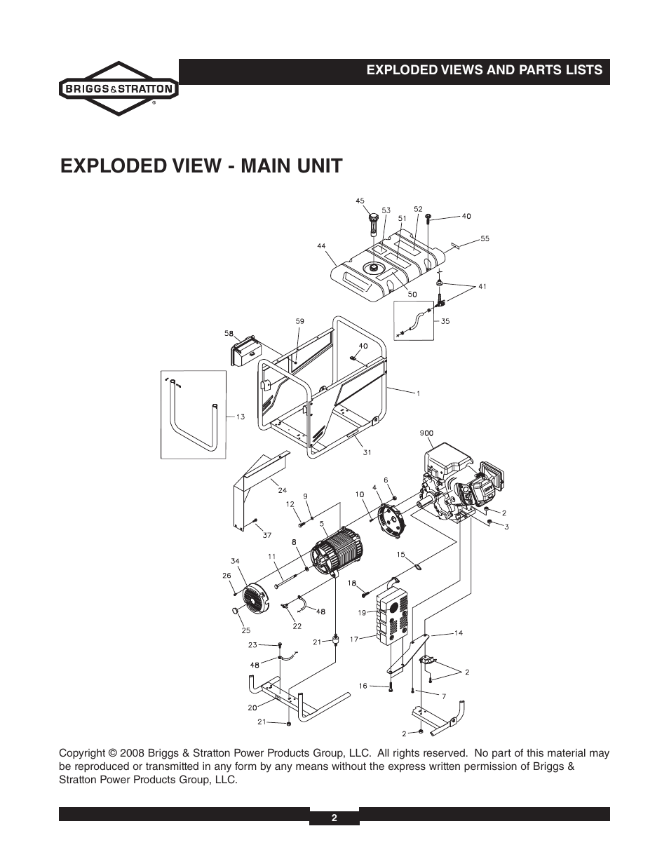 Exploded view - main unit | Briggs & Stratton 030235-02 User Manual | Page 2 / 6