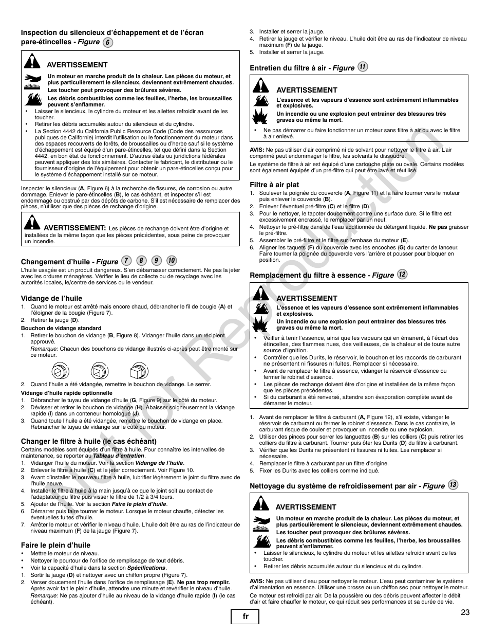 Not for reproduction, 23 fr | Briggs & Stratton 210000 User Manual | Page 23 / 28