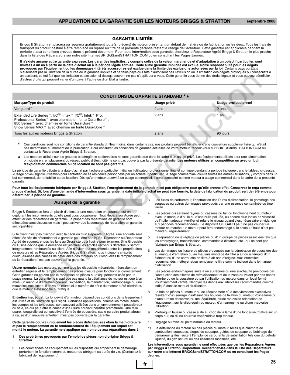 Not for reproduction | Briggs & Stratton 210000 User Manual | Page 25 / 28