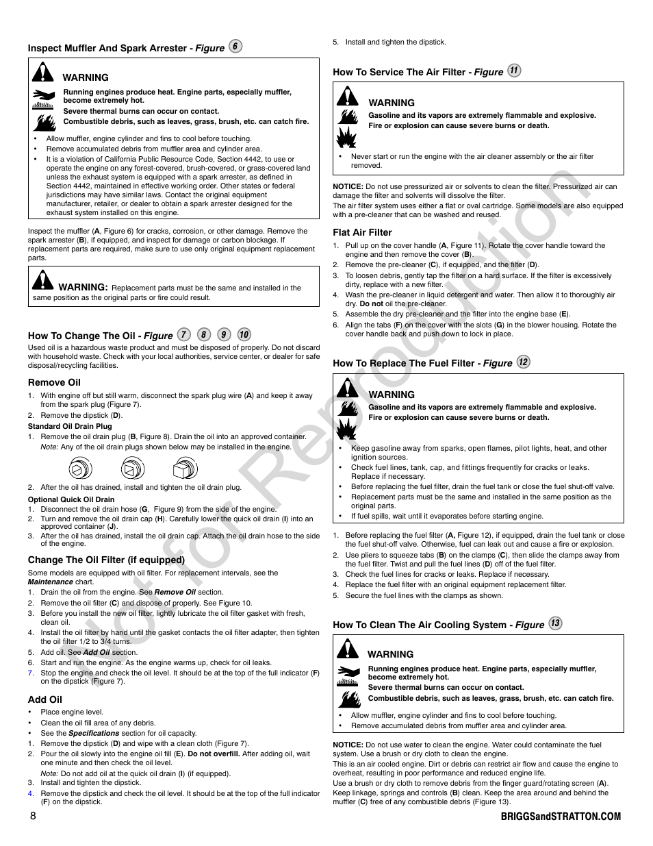 Not for reproduction | Briggs & Stratton 210000 User Manual | Page 8 / 28