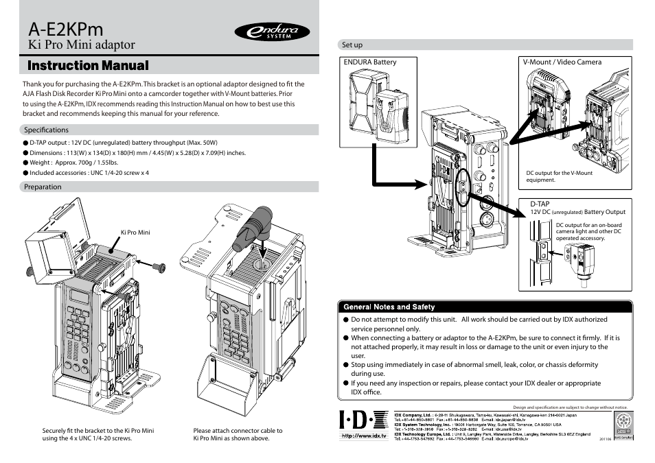 IDX A-E2KPm User Manual | 1 page