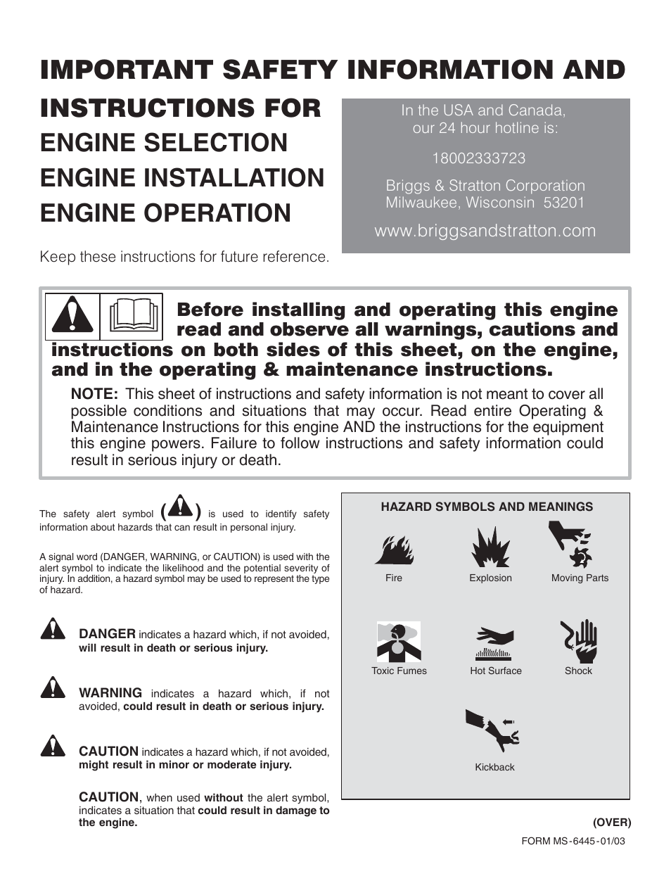 Important safety information and | Briggs & Stratton Series 194400 User Manual | Page 2 / 14